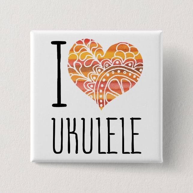 I Liebe Ukulele Orange Mandala Herz Button (Vorderseite)