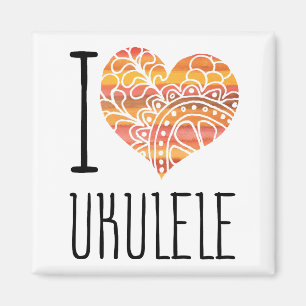 I Liebe Ukulele Orange Mandala Herz Magnet
