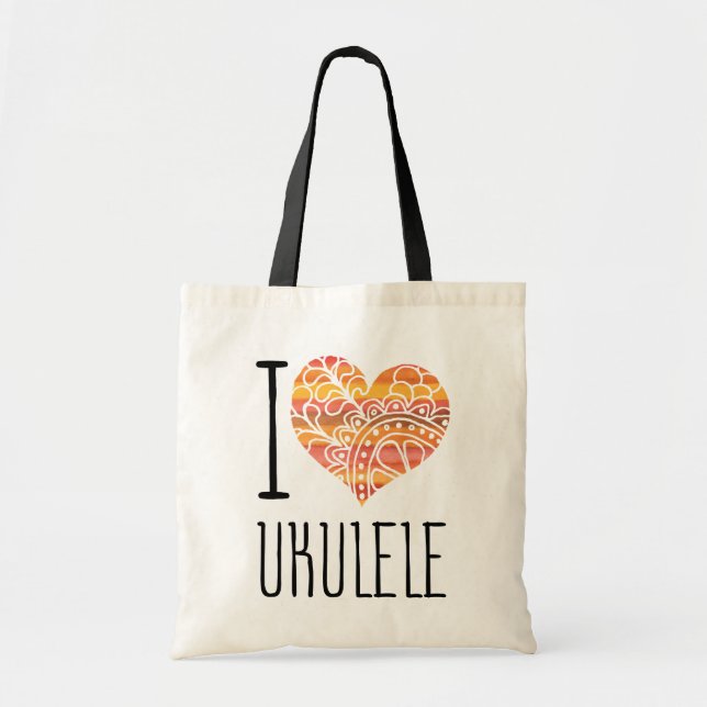 I Liebe Ukulele Orange Mandala Herz Tragetasche (Vorne)