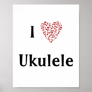 I Liebe Ukulele Rotes Herz Musiknoten Poster