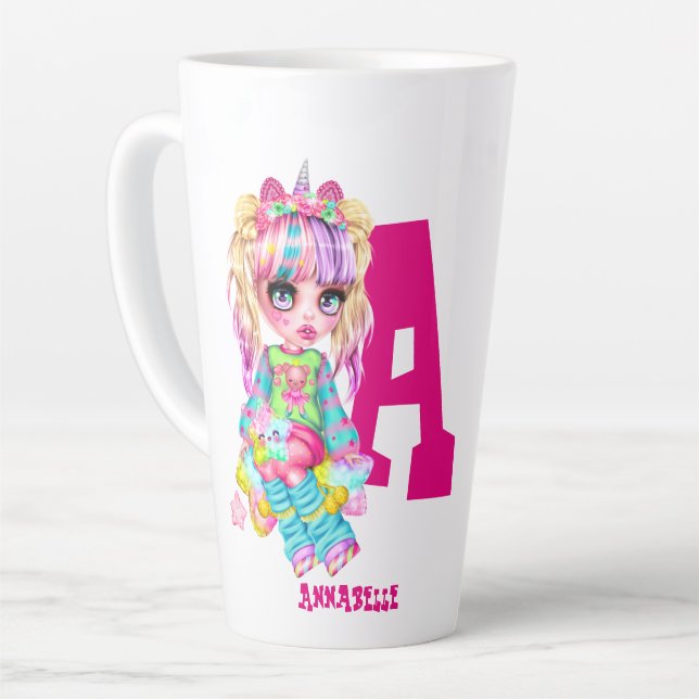 I Liebe Unicorns Kawaii Chibi Girl Milchtasse (Linke Ecke)