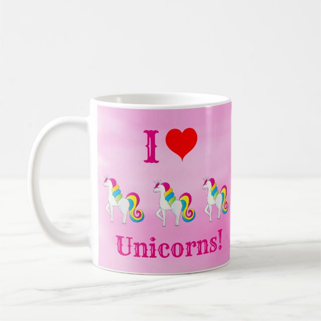 I Liebe Unicorns Niedlich Pink Girly Kaffeetasse (Links)