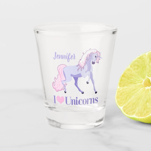 I Liebe Unicorns Niedliches Einhorn Schnapsglas (Vorderseite)