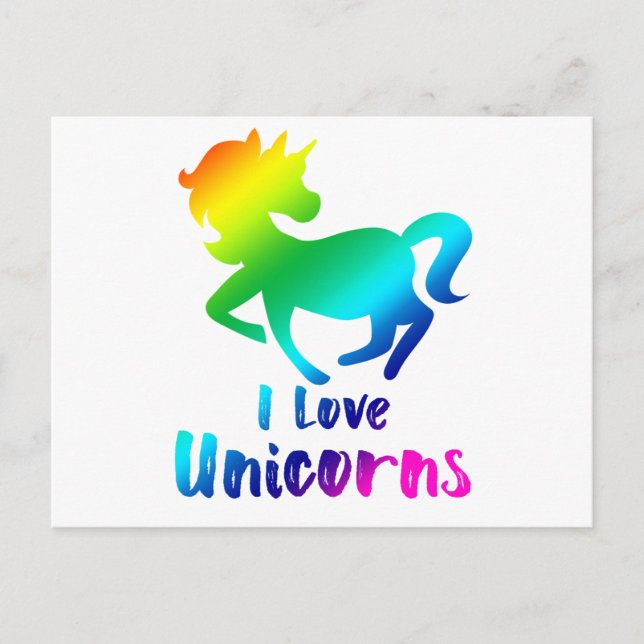 I Liebe Unicorns Rainbow Design Postkarte (Vorderseite)