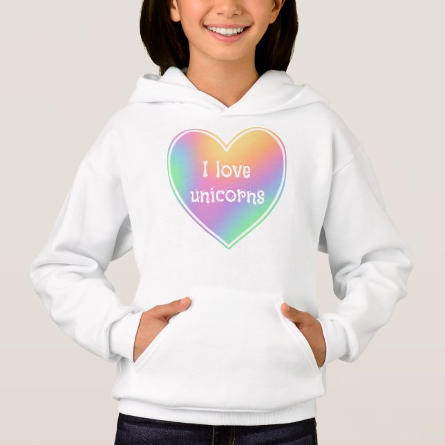 I Liebe Unicorns Rainbow Heart Girls' Hoodie (Vorderseite)