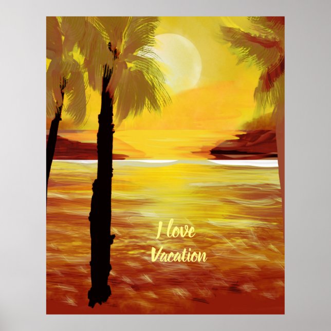 I Liebe Urlaub Sunset Ocean PalmTrees Poster (Vorne)