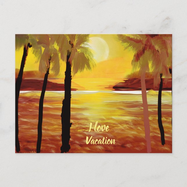I Liebe Urlaub Sunset Ocean PalmTrees Postkarte (Vorderseite)