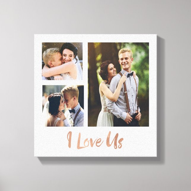 I Liebe Us Rose Gold Script Hochzeitsrate Leinwand (Vorderseite)