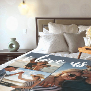 I Liebe us Script Foto Blau und Weiß Fleecedecke