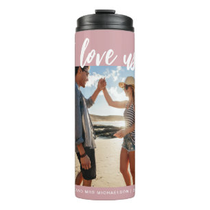 I Liebe us Script Foto Rosa und Weiß Thermosbecher