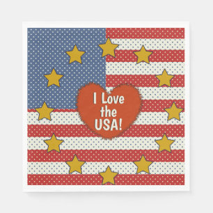 I Liebe USA - Rote, Weiße, Blaue Polka-Dot-Flagge Serviette