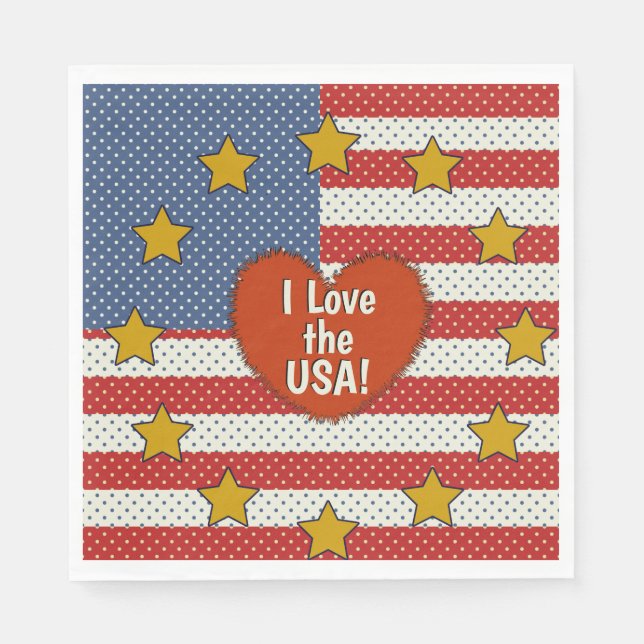 I Liebe USA - Rote, Weiße, Blaue Polka-Dot-Flagge Serviette (Vorderseite)