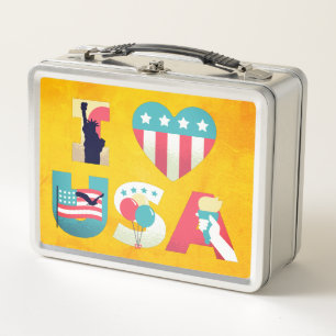 I LIEBE USA Sprichwort Design Metall Brotdose