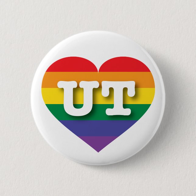 I Liebe Utah Gay Pride Rainbow Heart Button (Vorderseite)