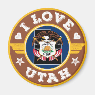 I Liebe Utah Staatsflagge und Karte Magnet