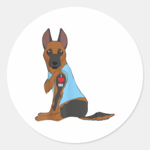 I Liebe Vater - Hund Herz Tattoo Belgische Malinoi Runder Aufkleber