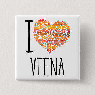 I Liebe Veena Orange Mandala Herz Button