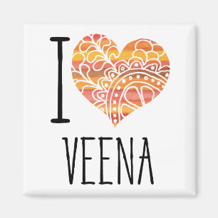 I Liebe Veena Orange Mandala Herz Magnet