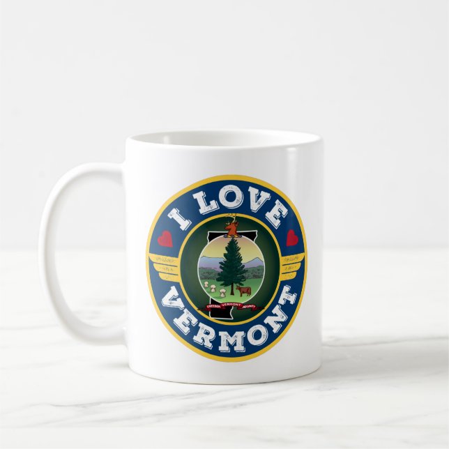 I Liebe Vermont Staatsflagge und Karte Kaffeetasse (Links)