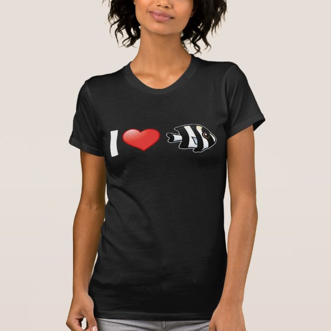 I Liebe Vier Streifen Damselfish T-Shirt (Vorderseite)