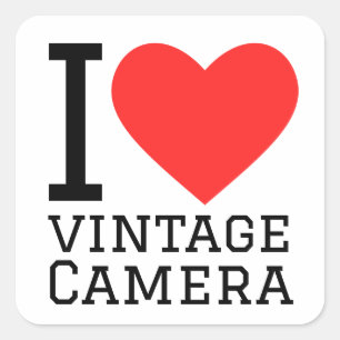 I Liebe Vintage Kamera Quadratischer Aufkleber