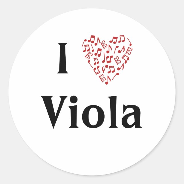 I Liebe Viola Alto Clef Rotes Herz Musiknoten Runder Aufkleber (Vorderseite)