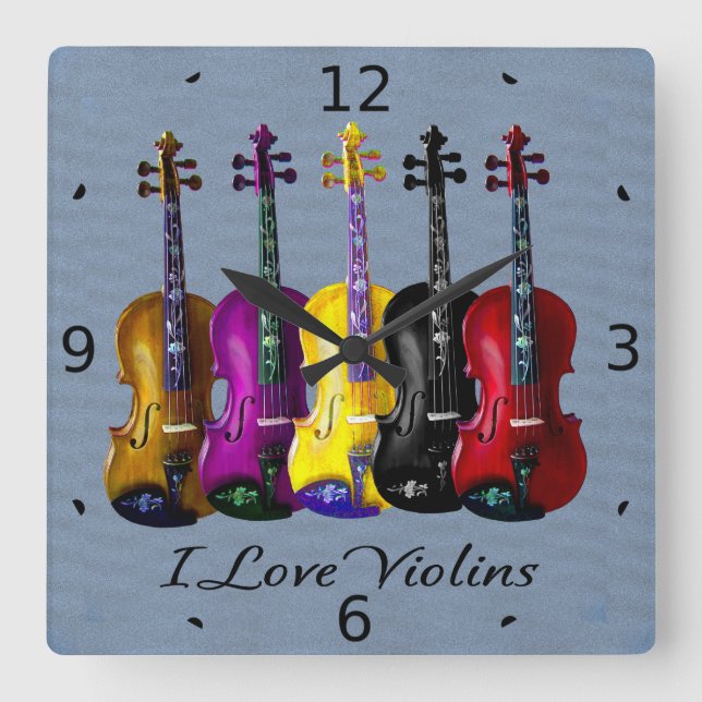 I LIEBE VIOLINS-2 QUADRATISCHE WANDUHR (Vorderseite)