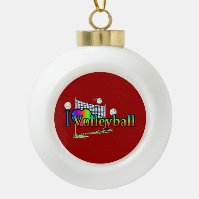 I Liebe Volleyball Keramik Kugel-Ornament (Vorderseite)