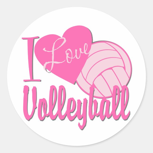 I Liebe Volleyball Pink Runder Aufkleber (Vorderseite)