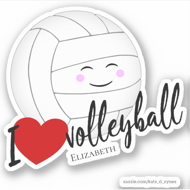 I Liebe Volleyballtypografie niedlich kawaii Aufkleber (Vorderseite)