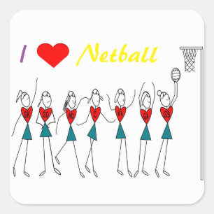 I Liebe von Strichmännchen für Netball-Positionen Quadratischer Aufkleber