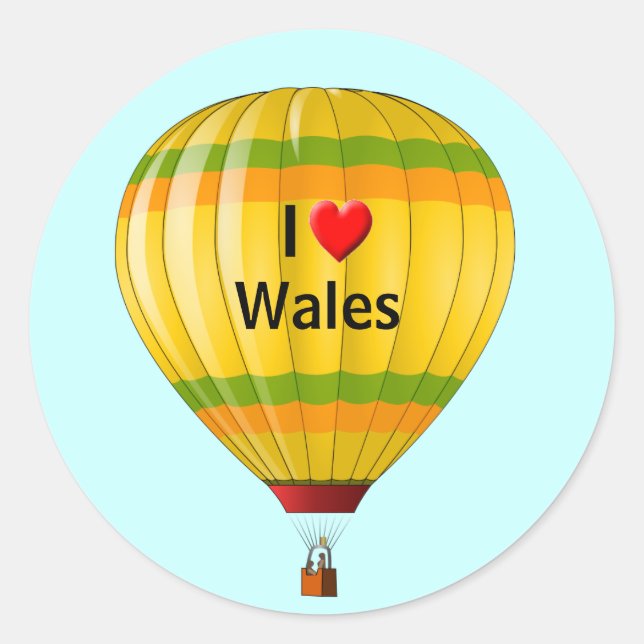 I Liebe Wales Heißluftballon Runder Aufkleber (Vorderseite)