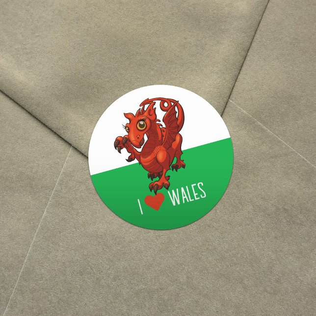 I Liebe Wales Welsh Baby Red Dragon Cartoon Runder Aufkleber (Von Creator hochgeladen)
