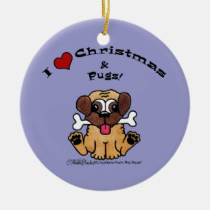 I Liebe Weihnachten und Mops Keramikornament
