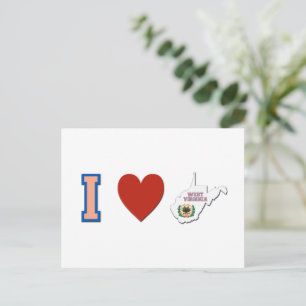 I Liebe West Virginia Shaped State Flag and Heart Postkarte