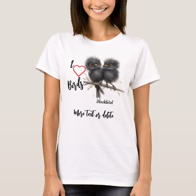 I Liebe Whimsical Birds Blackbird T-Shirt (Vorderseite)