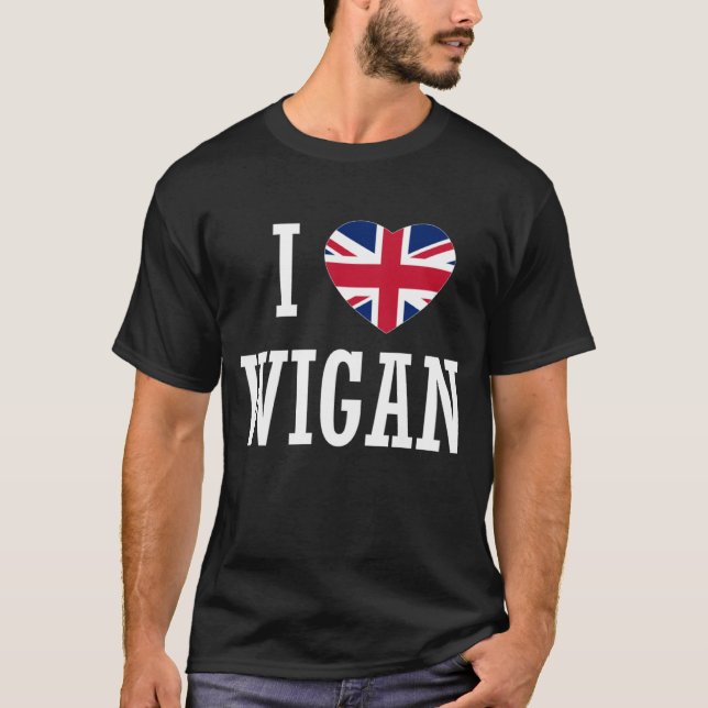 I Liebe Wigan England Union Jack Flag Herz Englisc T-Shirt (Vorderseite)
