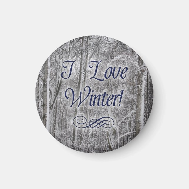 "I Liebe Winter" schneebedecktes Baummagnet Magnet (Vorne)