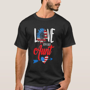 I Liebe wird Tante Sunflower American Flag genannt T-Shirt