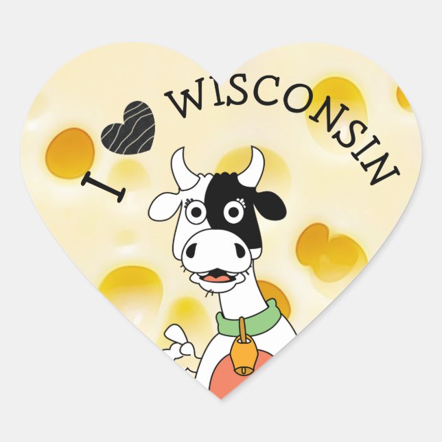 I Liebe Wisconsin Schweizer Käse- und Kuhkleber Herz-Aufkleber (Vorderseite)