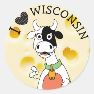 I Liebe Wisconsin Schweizer Käse- und Kuhkleber Runder Aufkleber