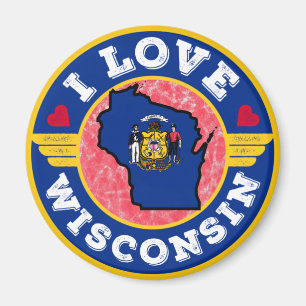 I Liebe Wisconsin Staat Karte und Flagge Magnet