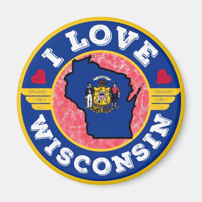 I Liebe Wisconsin Staat Karte und Flagge Magnet (Vorne)