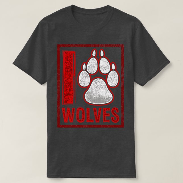 I Liebe Wolves Paw Print Heart T-Shirt (Design vorne)