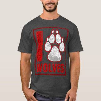 I Liebe Wolves Paw Print Heart T-Shirt