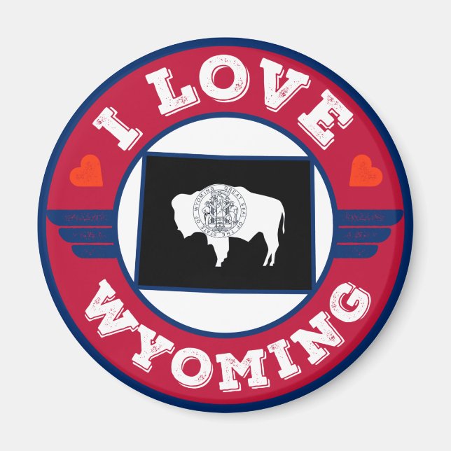 I Liebe Wyoming State Flag und Karte Magnet (Vorne)