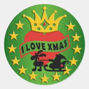 I LIEBE Xmas + Ihr Hintergrund Runder Aufkleber