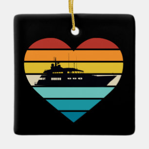 I Liebe Yacht Captain Ship Retro Sunset Keramikornament