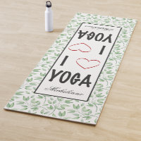 I Liebe YOGA-Skript Grüne Blätter Muster Monogramm