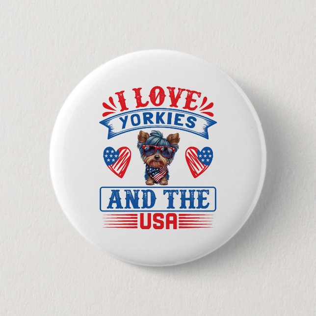 I Liebe Yorkies und USA 01 Button (Vorderseite)